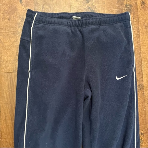 Nike Mens fleece like pants navy blue white Sz medium drawstring pockets - Picture 2 of 4